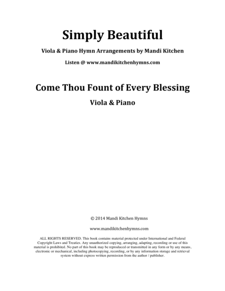 Come Thou Fount of Every Blessing Viola & Piano Duet image number null