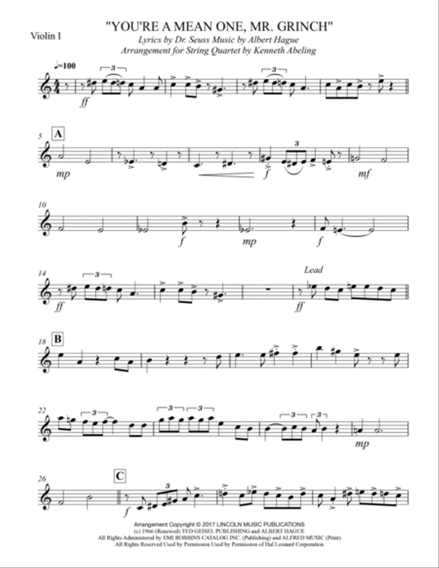 You're A Mean One, Mr. Grinch String Quartet scores gallery preview page 5