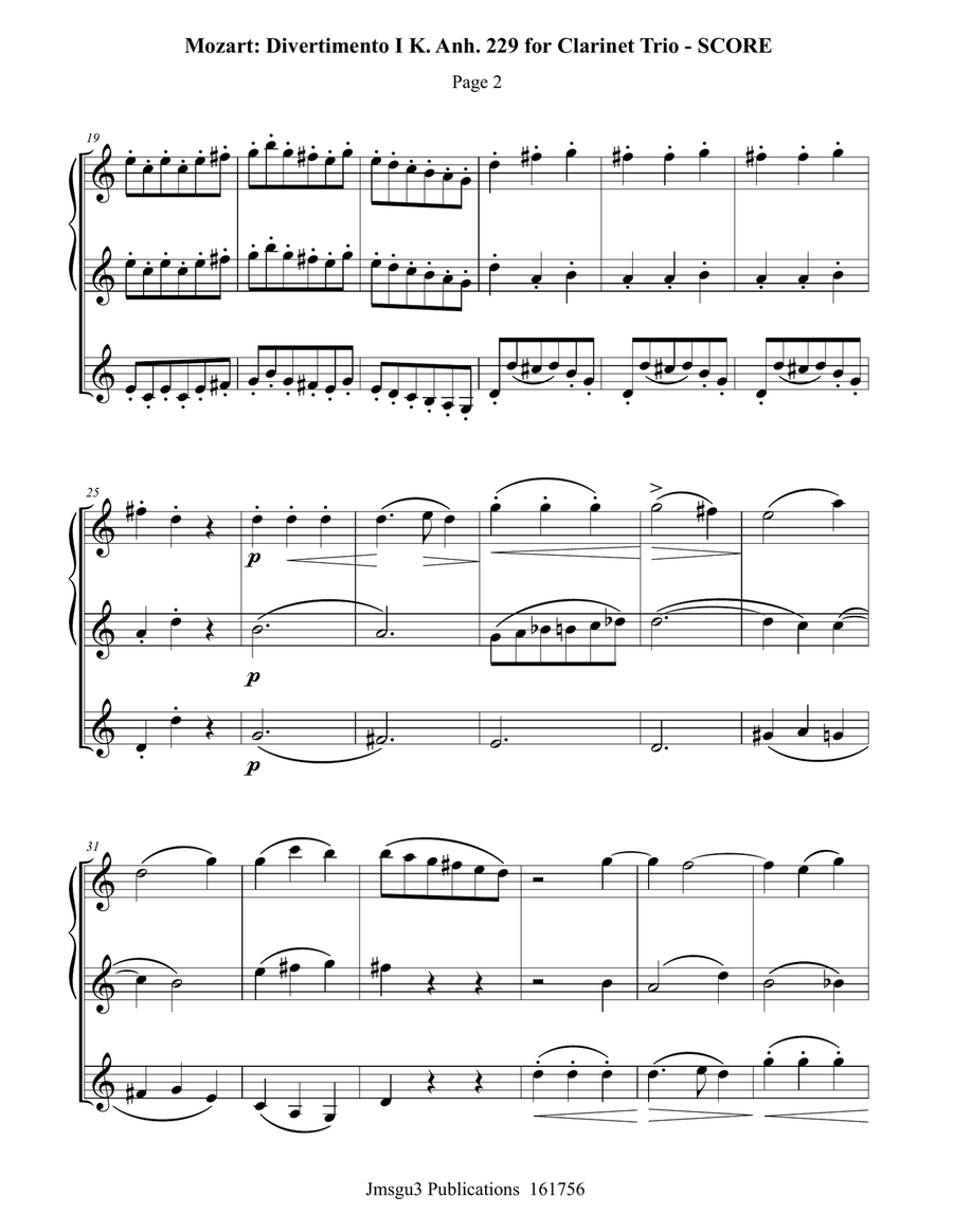 Mozart: Divertimento No. 1 for Clarinet Trio Clarinet Trio scores gallery preview page 2