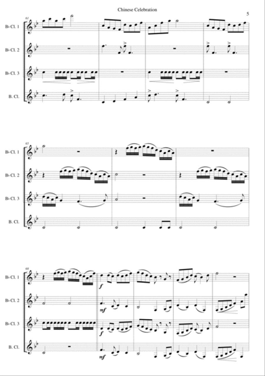 Chinese Celebration for clarinet quartet Clarinet Quartet scores gallery preview page 5