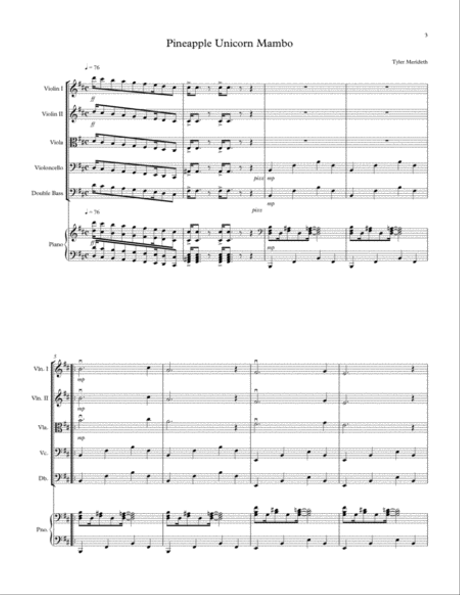 Pineapple Unicorn Mambo (String Orchestra and Piano) Chamber Orchestra scores gallery preview page 3