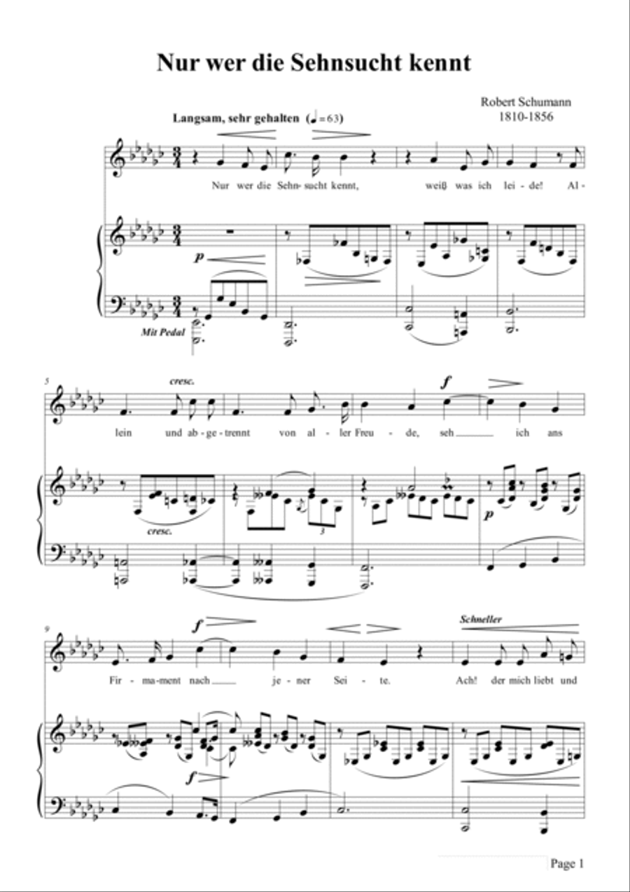 Schumann-Nur wer die Sehnsucht kennt,Op.98a No.3 in e♭ minor Voice scores gallery preview page 2