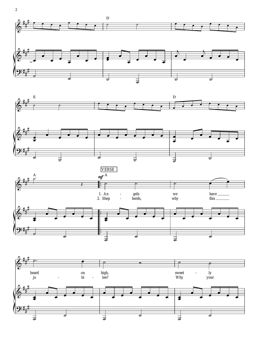 Angels We Have Heard On High Piano, Vocal, Guitar scores gallery preview page 2