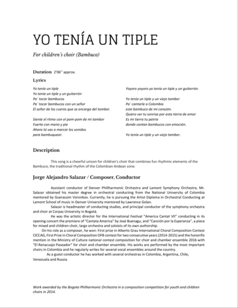 Yo Tenía Un Tiple Unison Choir scores gallery preview page 2