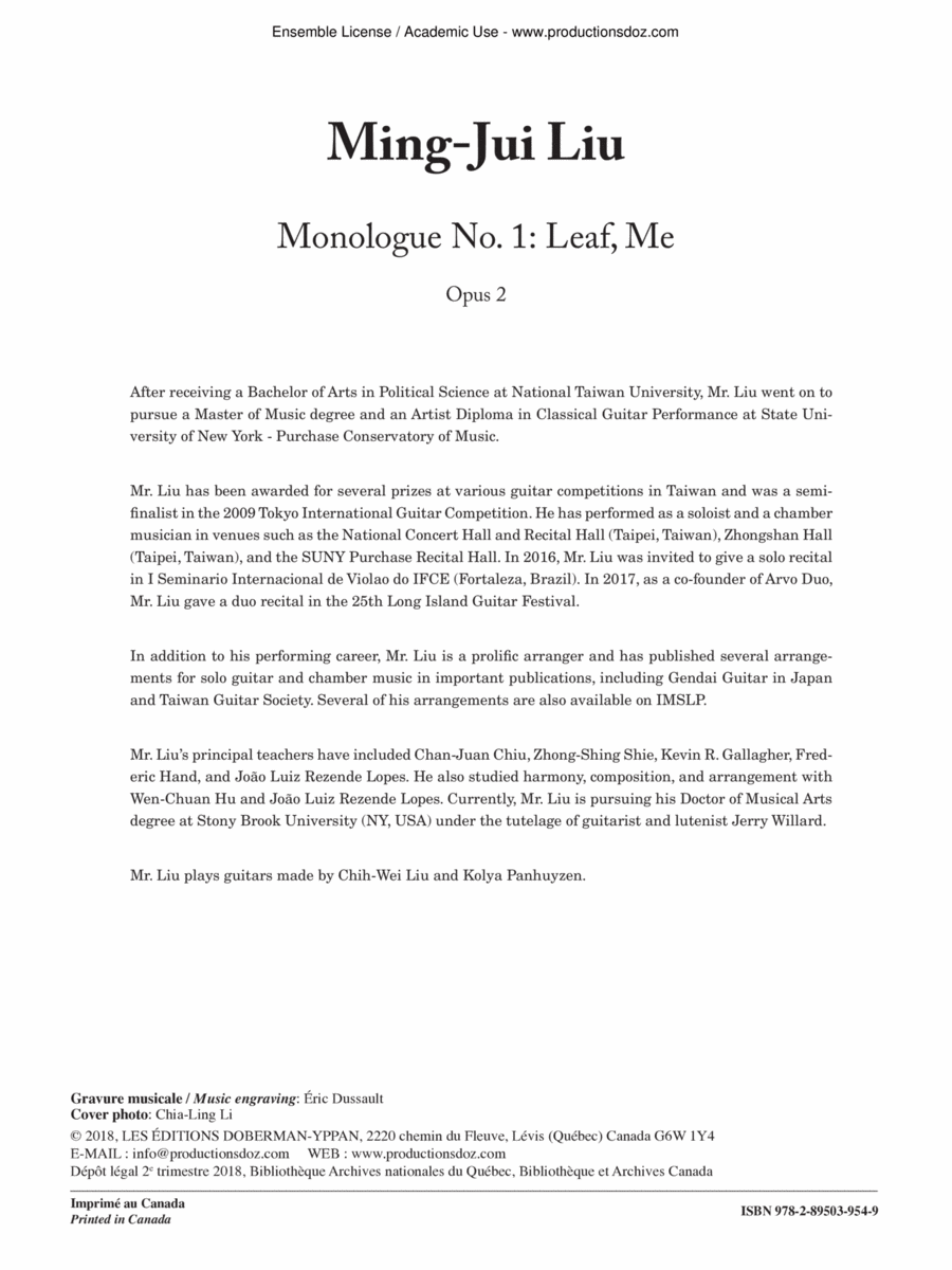 Monologue No. 1: Leaf, Me Classical Guitar scores gallery preview page 1