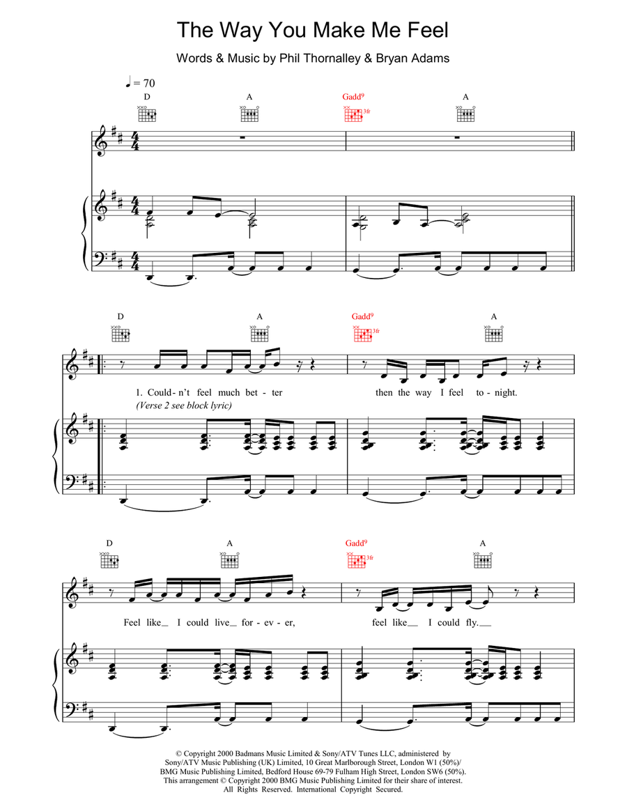 The Way You Make Me Feel Piano, Vocal, Guitar scores gallery preview page 1