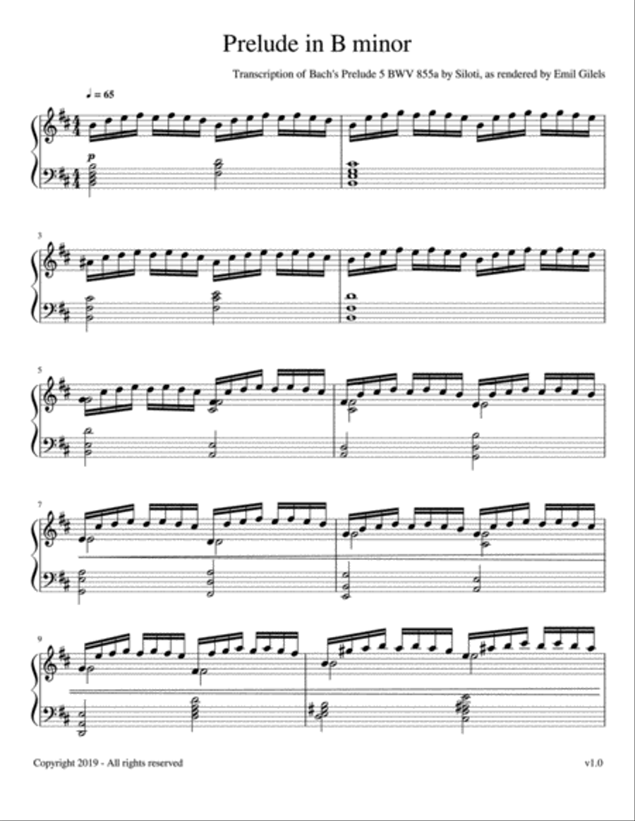 Prelude in B minor (Bach/Siloti) Piano Solo scores gallery preview page 3