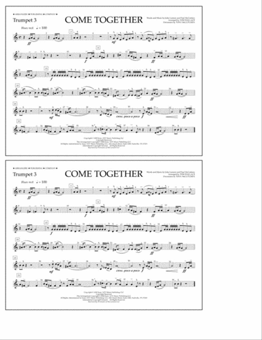 Come Together (arr. Tom Wallace) - Trumpet 3 Marching Band scores gallery preview page 1