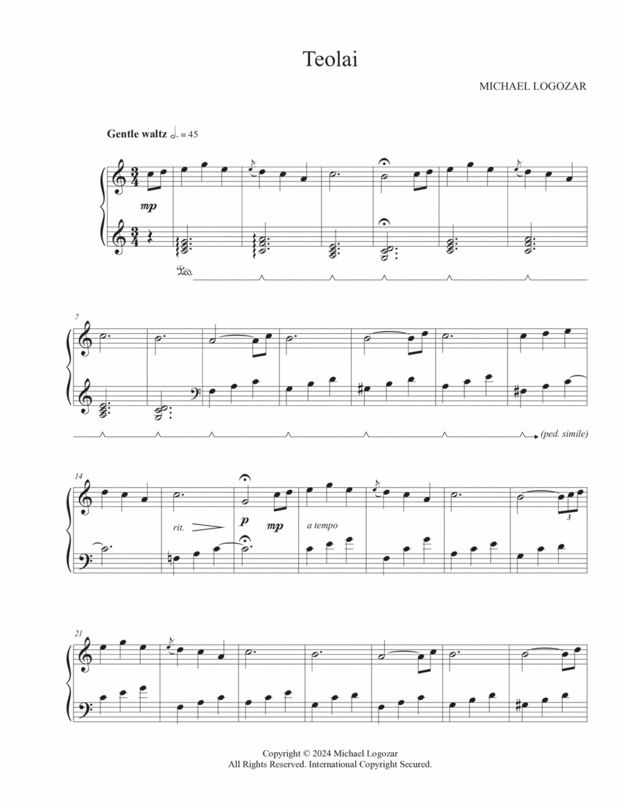 Teolai Teolai Piano Solo scores gallery preview page 1