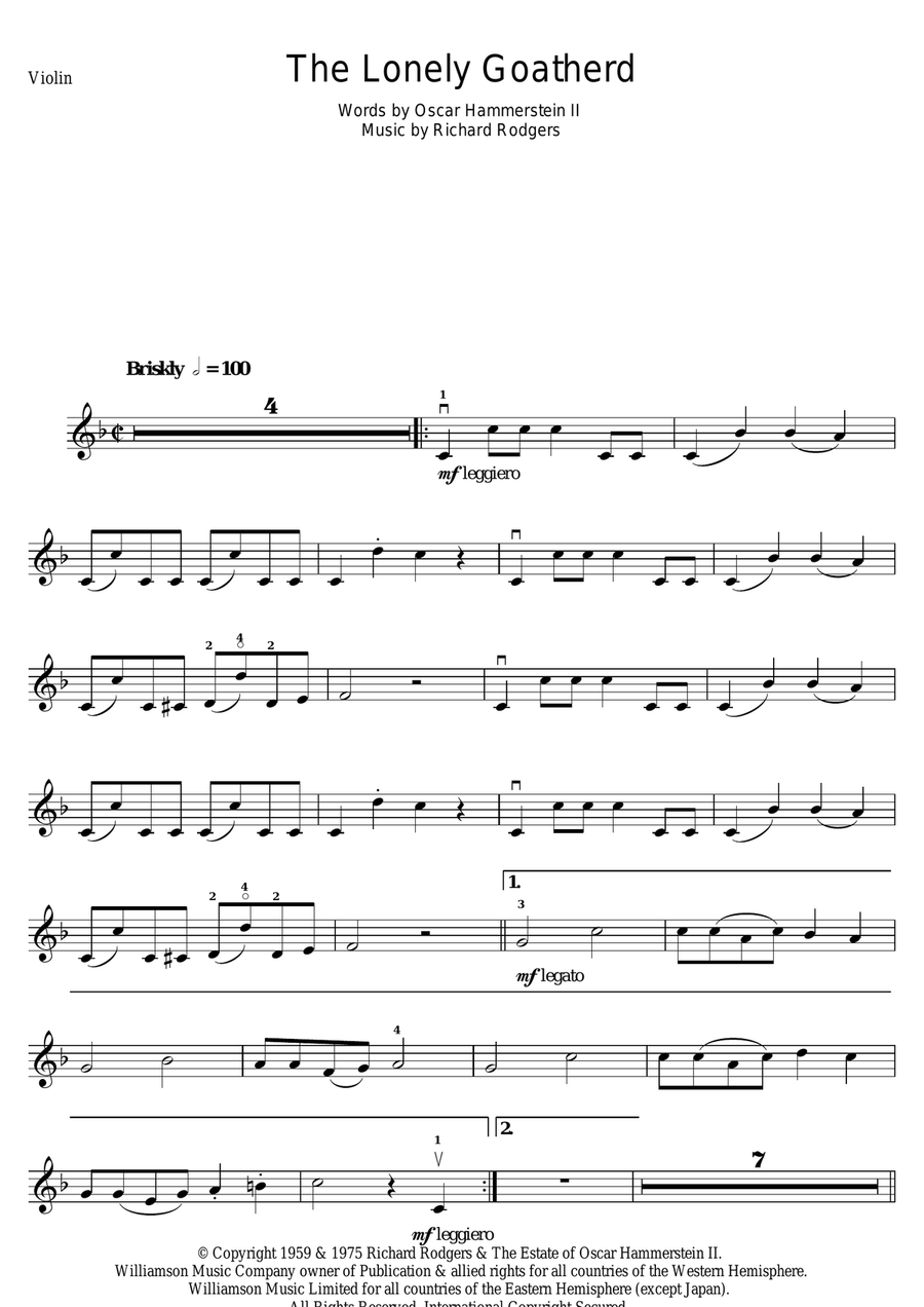 The Lonely Goatherd Violin Solo scores gallery preview page 1