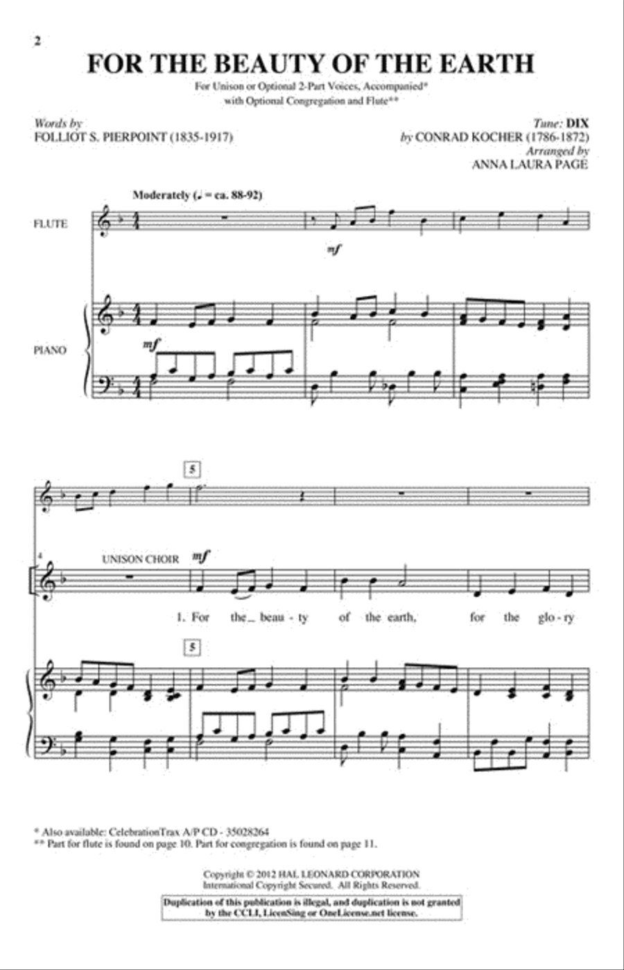 For the Beauty of the Earth Unison Choir scores gallery preview page 2