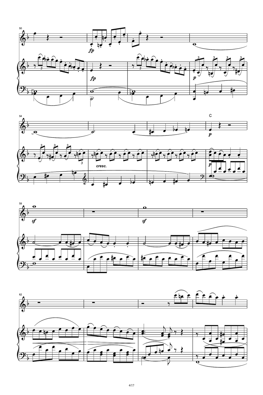 Sonata for Violin and Piano No. 5 in F major, Op. 24 'Spring':IV. Rondo. Allegro ma non troppo String Duet scores gallery preview page 4