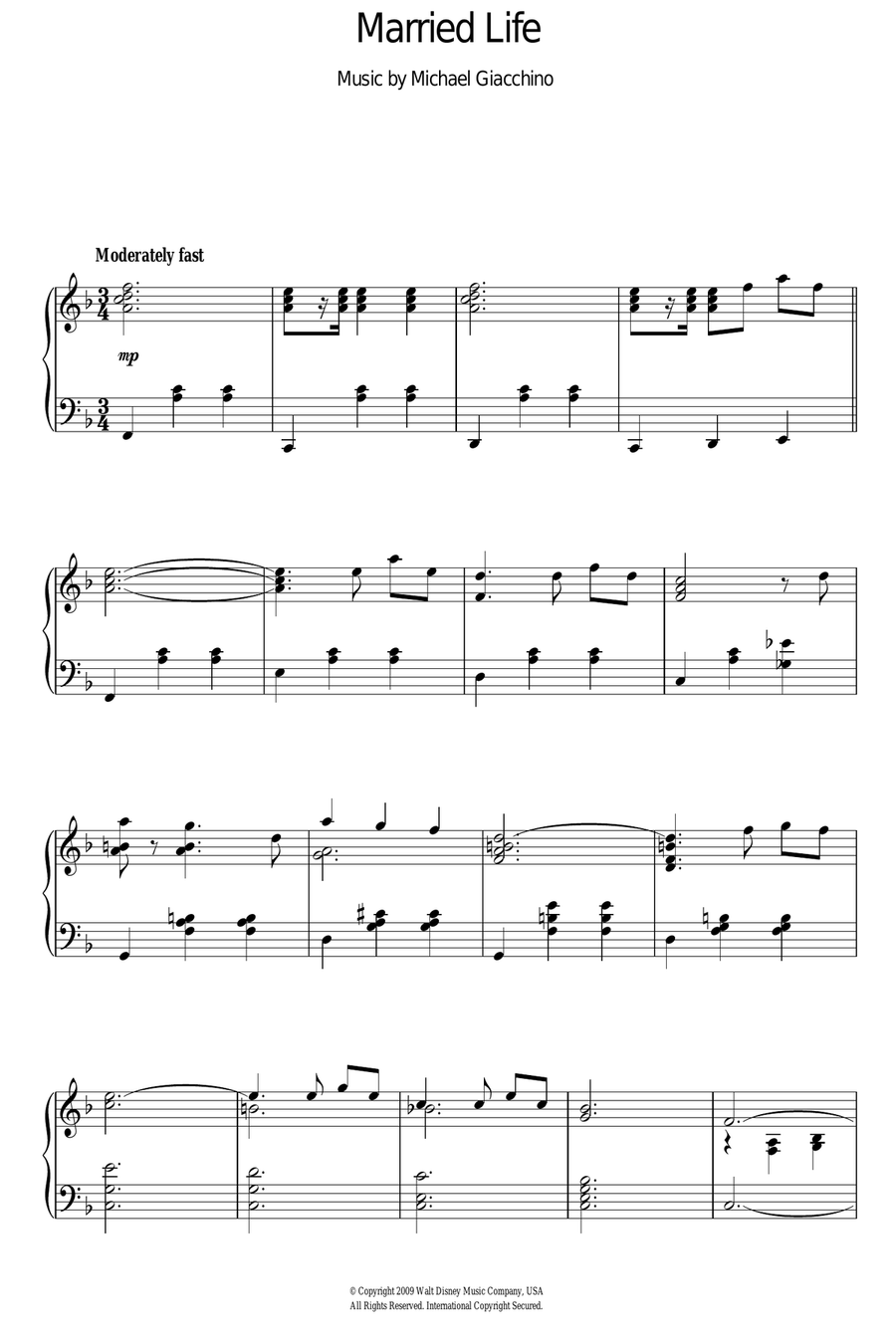 Married Life (from Up) Piano Solo scores gallery preview page 1