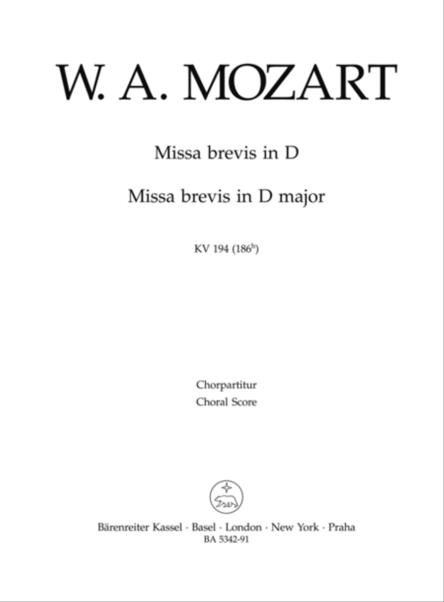 Missa brevis D major, KV 194 (186h) 4-Part scores gallery preview page 1