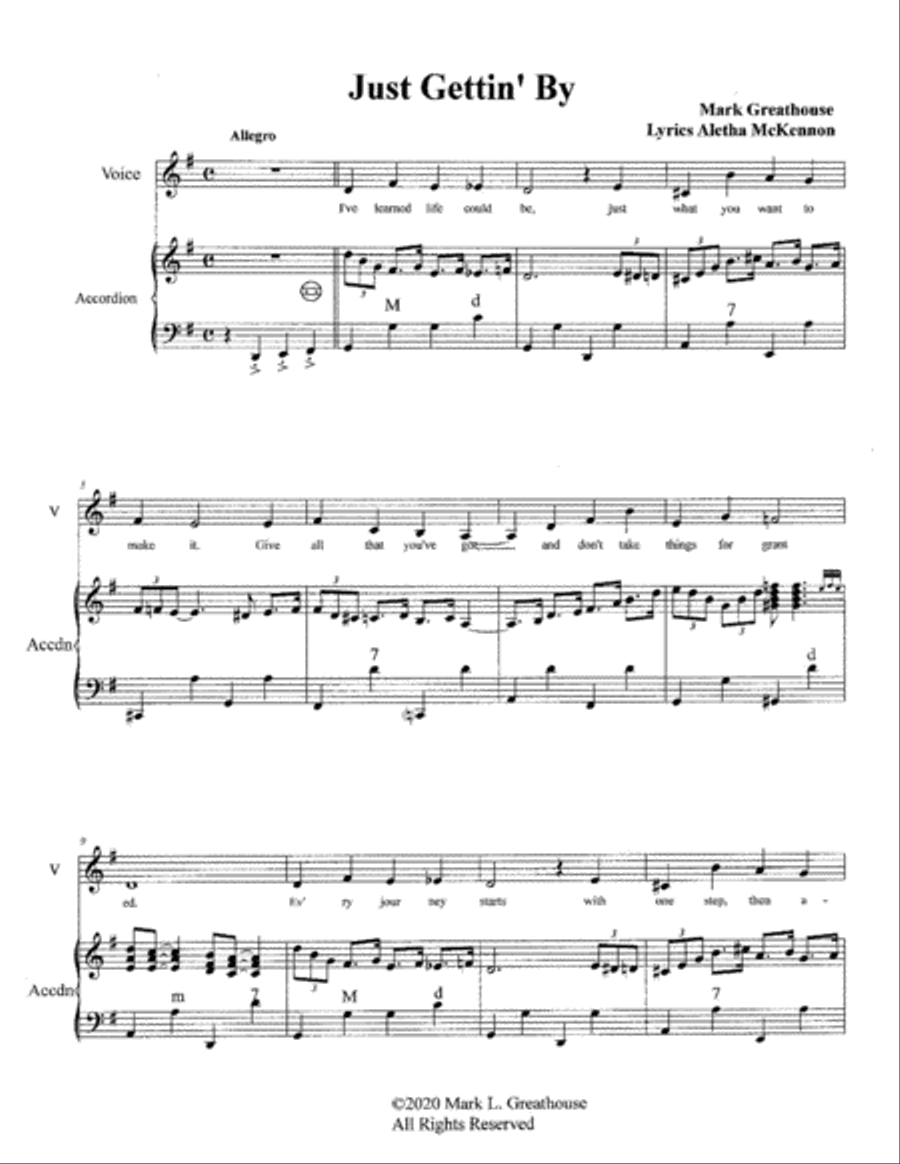 Just Gettin' By -- Voice and Accordion Small Ensemble scores gallery preview page 2