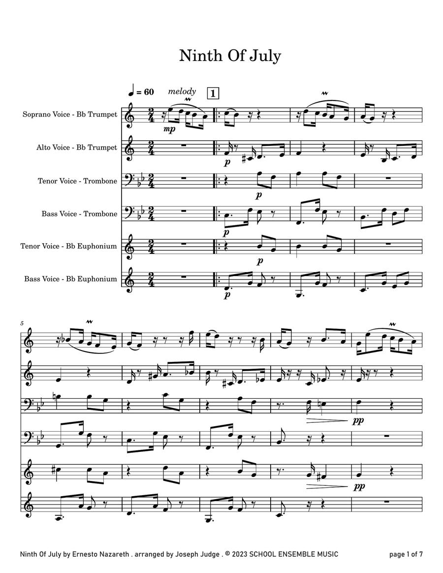 Ninth of July by Nazareth for Brass Quartet in Schools Brass Quartet scores gallery preview page 1