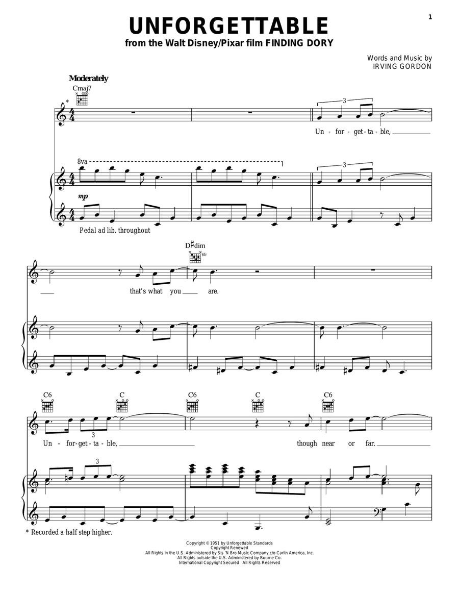 Unforgettable Piano, Vocal, Guitar scores gallery preview page 1