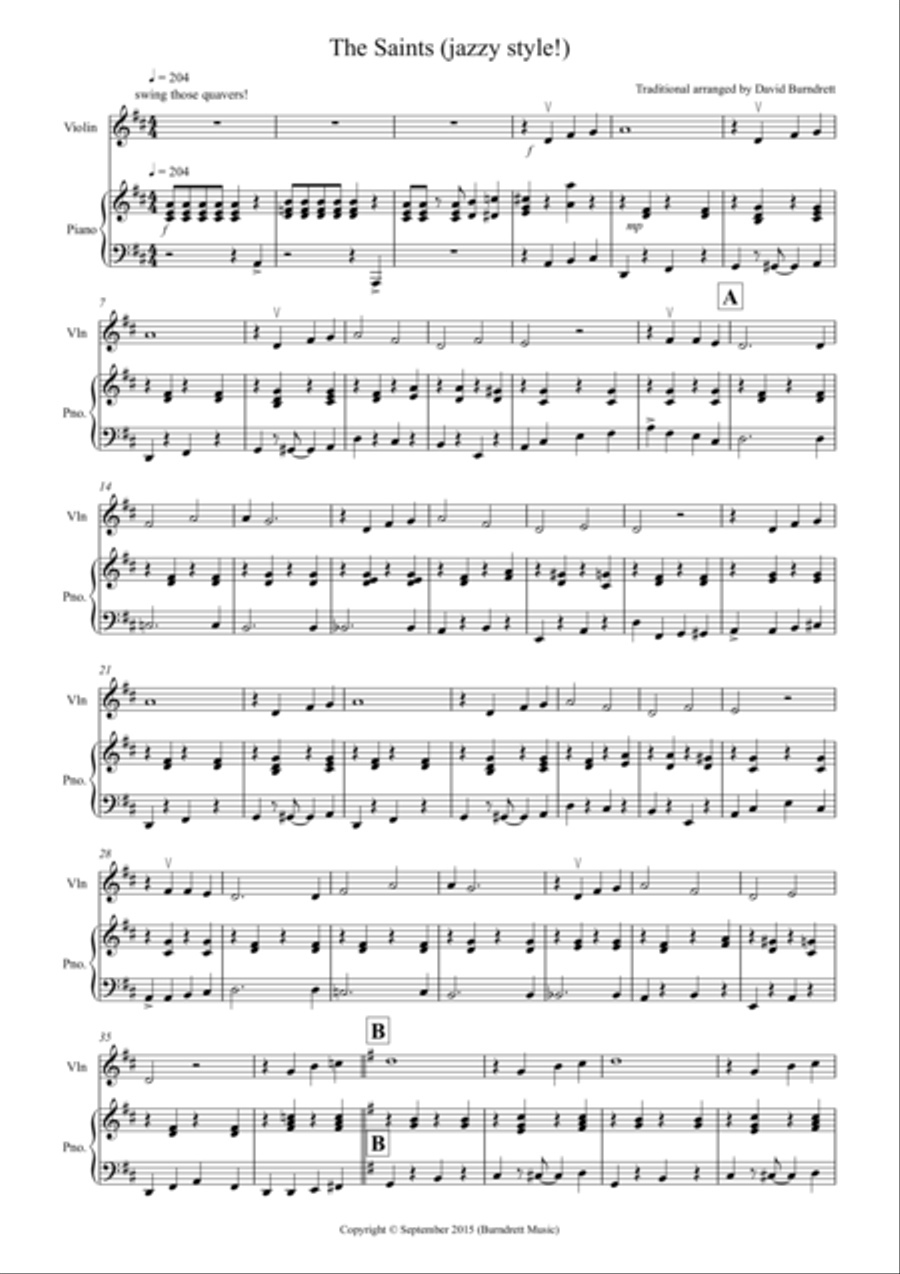 The Saints (Jazzy Style!) for Violin and Piano Violin Solo scores gallery preview page 1