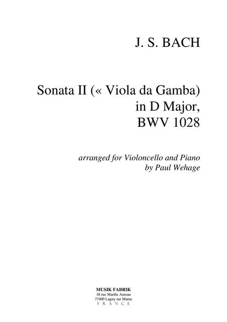 Sonata (Viola da Gamba) II D Major BWV 1028