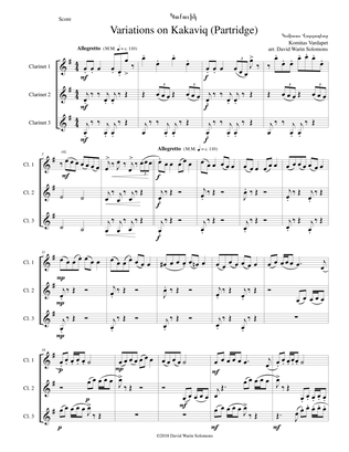 Variations on Կաքաւիկ (Kakaviq - Partridge) by Komitas Vardapet arranged for clarinet trio