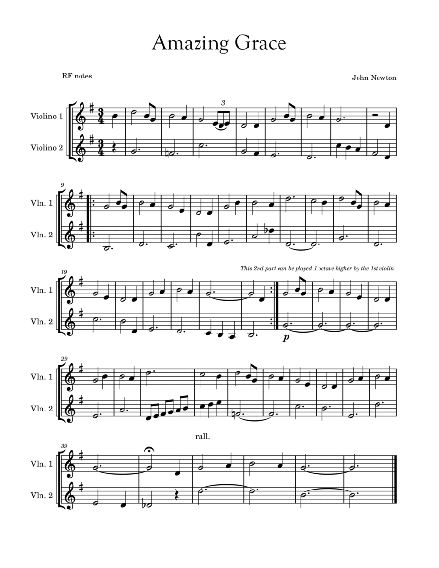 Amazing Grace String Duet scores gallery preview page 1