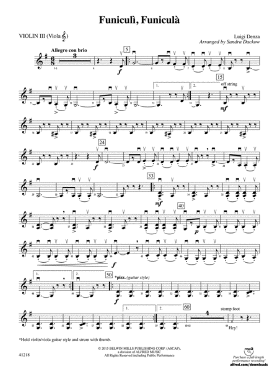 Funiculì, Funiculà: 3rd Violin (Viola [TC]) String Orchestra scores gallery preview page 1
