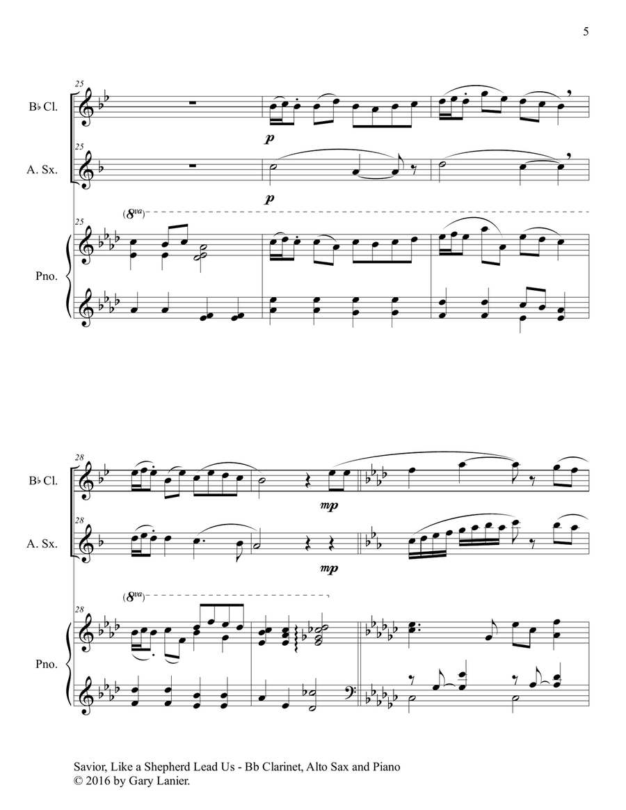 SAVIOR, LIKE A SHEPHERD LEAD US (Trio – Bb Clarinet, Alto Sax & Piano with Parts) Woodwind Duet scores gallery preview page 6