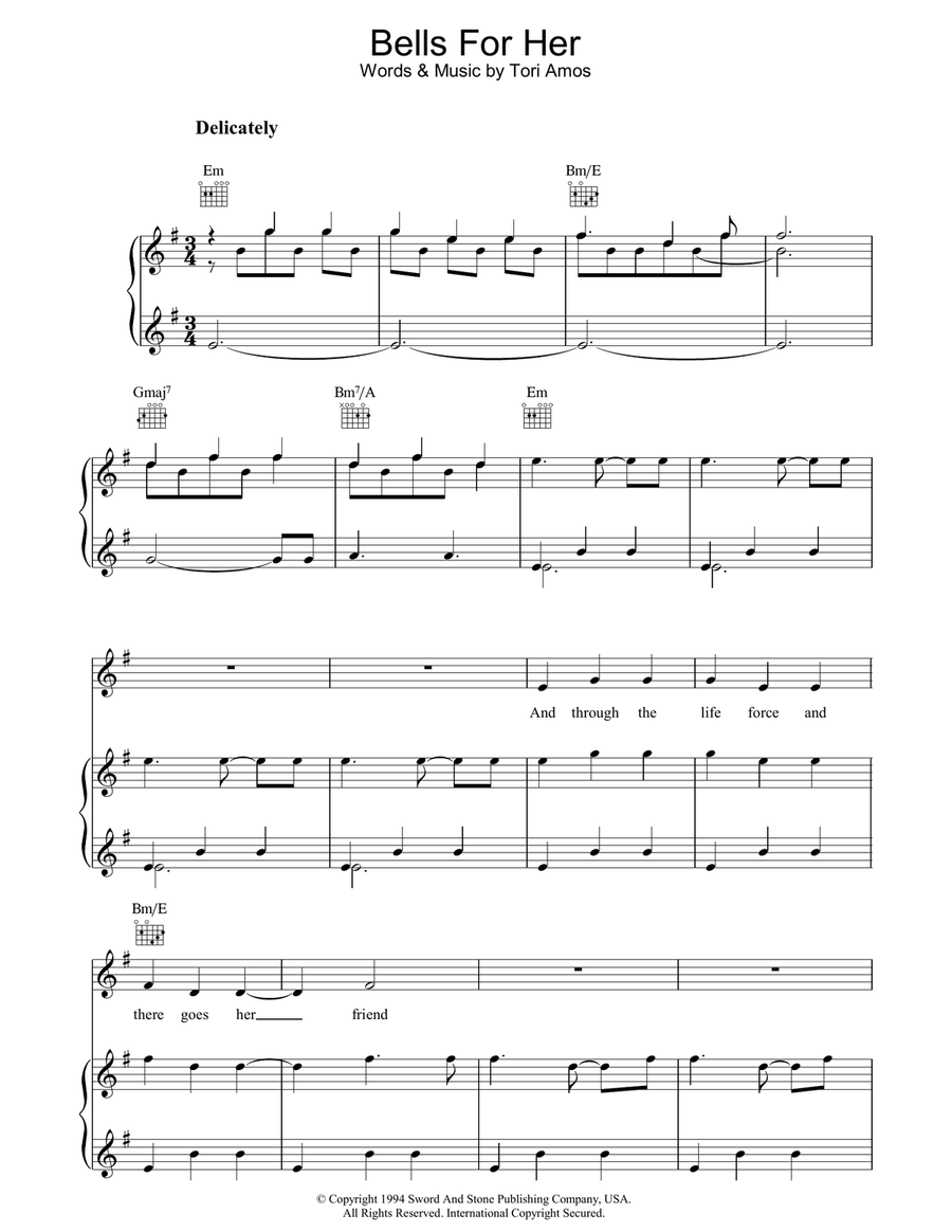 Bells For Her Piano, Vocal, Guitar scores gallery preview page 1