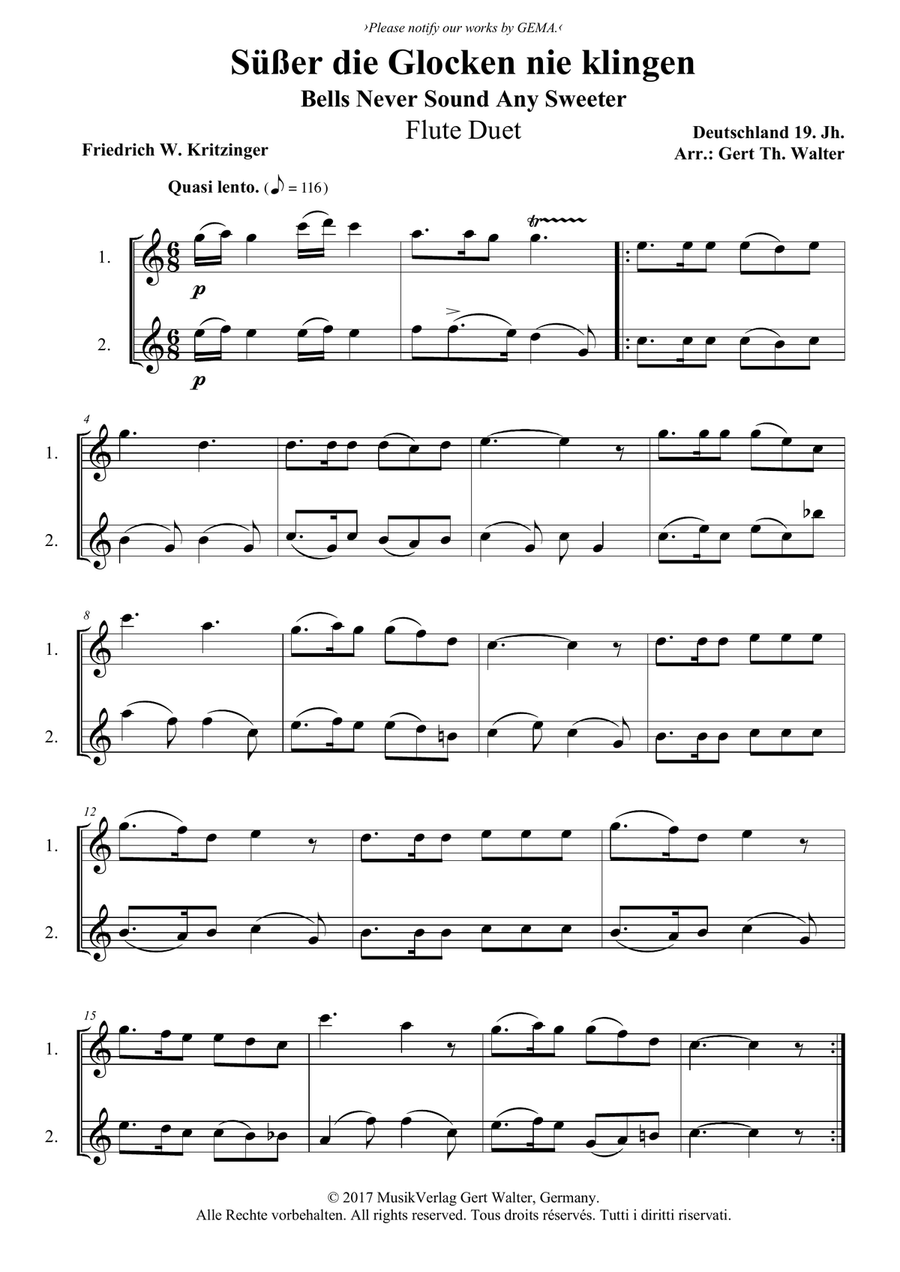 Bells Never Sound Any Sweeter Flute Duet scores gallery preview page 1