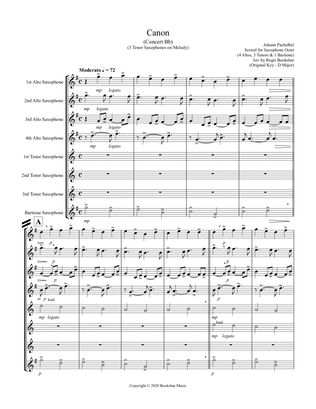 Book cover for Canon (Pachelbel) (Bb) (Saxophone Octet - 4 Alto, 3 Tenor, 1 Bari) (3 Tenor lead)