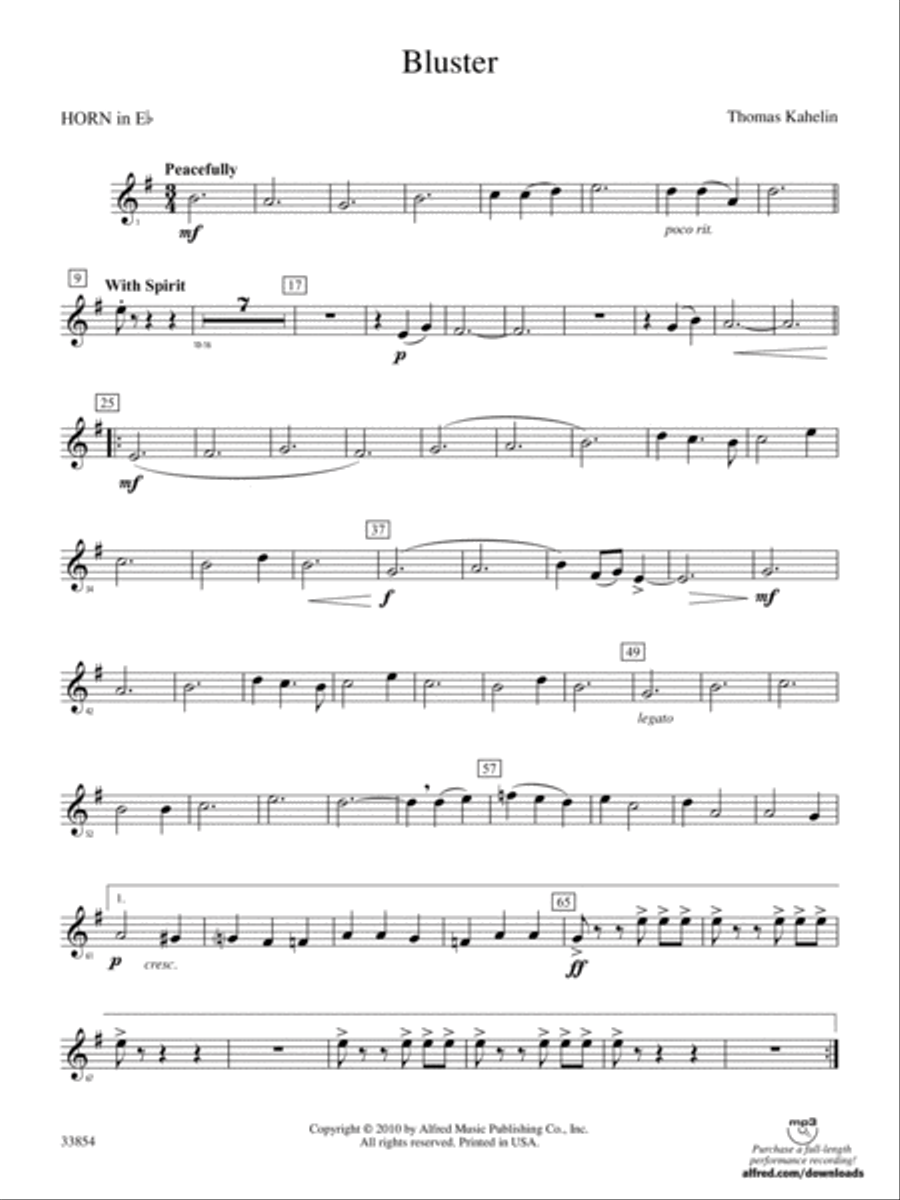 Bluster: (World Part) 1st Horn in E-flat Concert Band scores gallery preview page 1