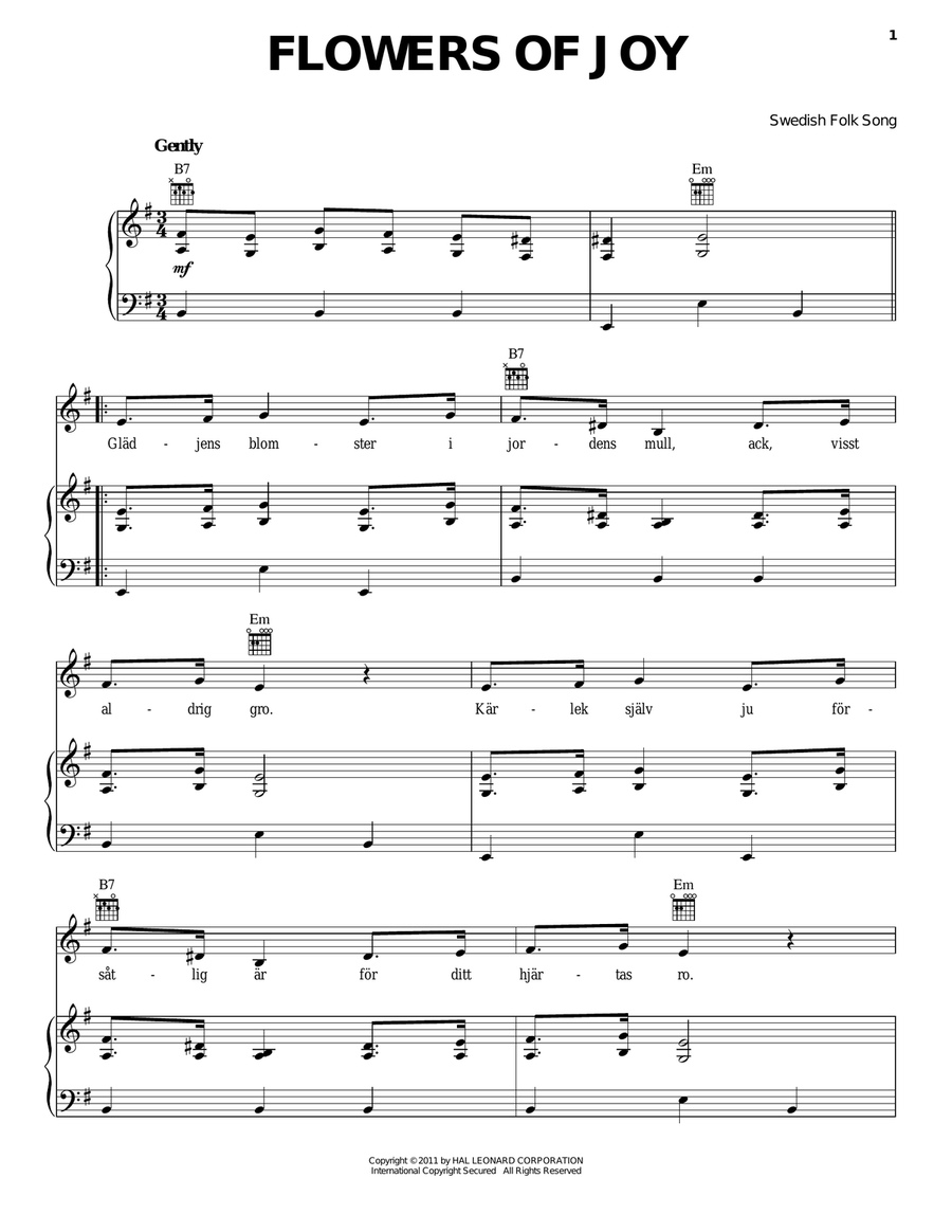Flowers Of Joy Piano, Vocal, Guitar scores gallery preview page 1