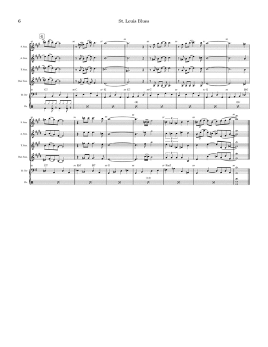 St. Louis Blues (Sax Quartet) Saxophone Quartet scores gallery preview page 6