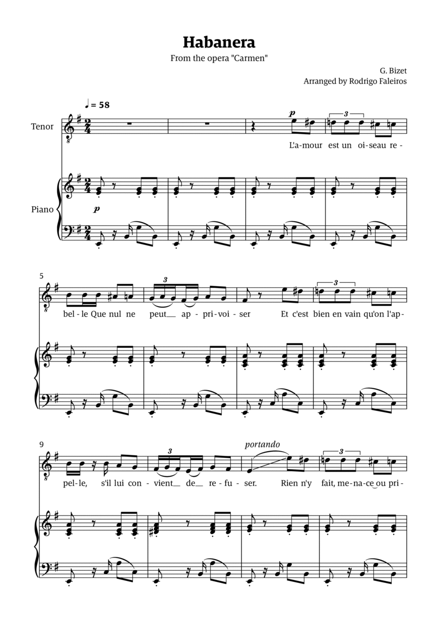 Habanera (for tenor - E minor/major) Chamber Music scores gallery preview page 1
