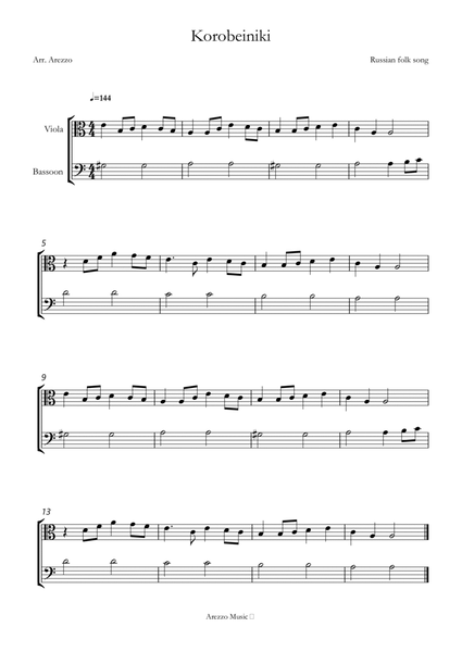 korobeiniki tetris theme Viola and Bassoon sheet music image number null