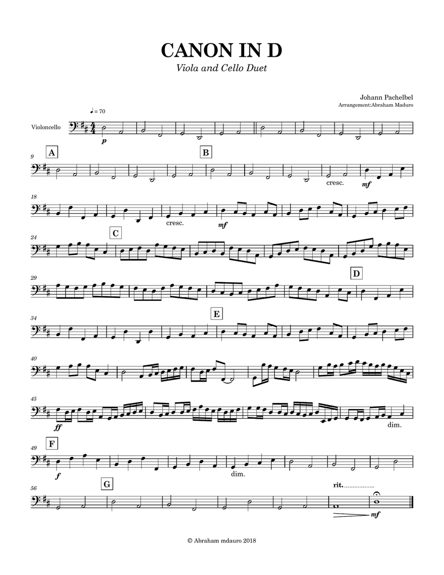 Pachelbel's Canon Viola Cello Duet String Duet scores gallery preview page 6