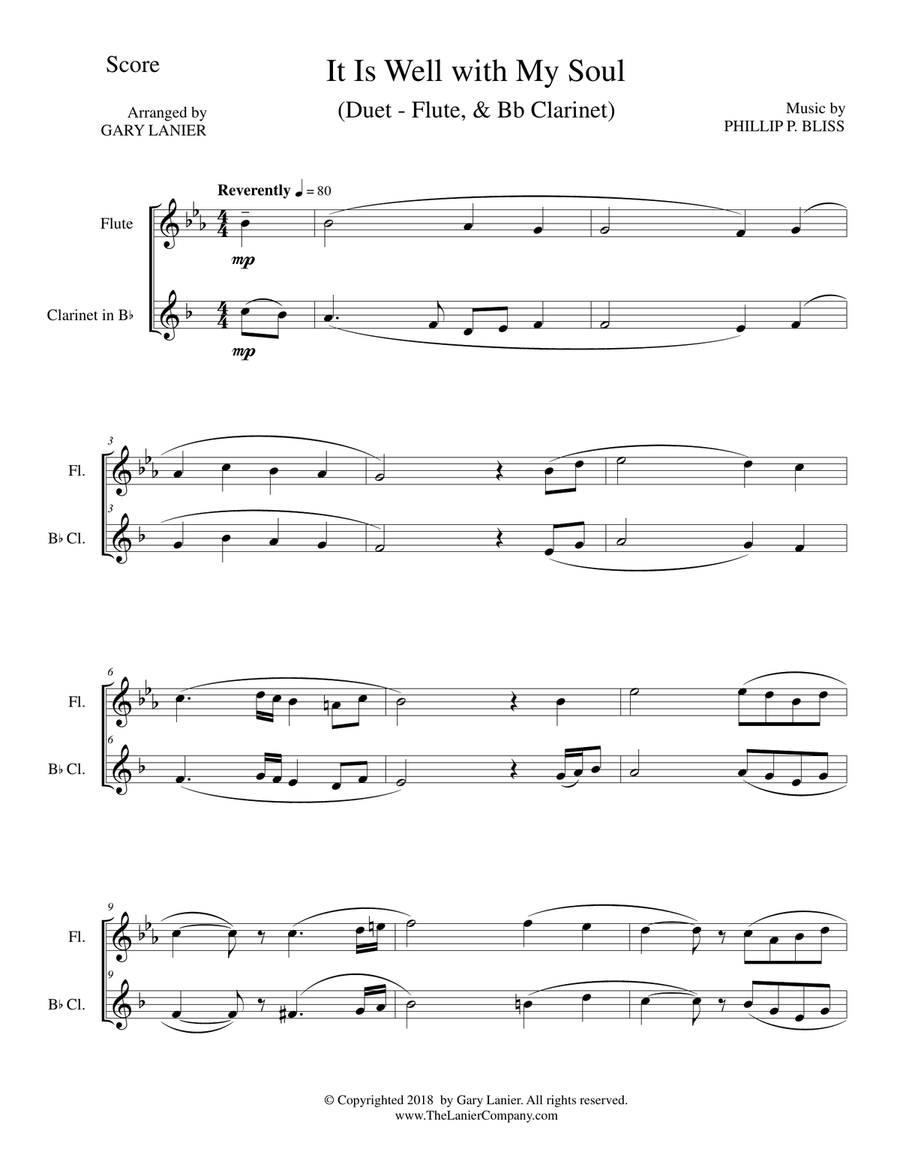 IT IS WELL WITH MY SOUL (Duet - Flute & Bb Clarinet - Score & Instrumental Parts Included) Woodwind Duet scores gallery preview page 2