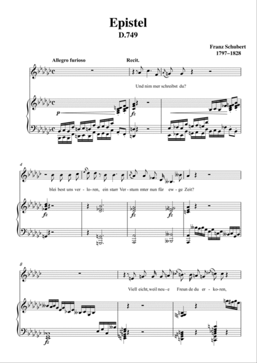 Schubert-Epistel(Herrn Joseph Spaun) in bE minor,D.749,for Vocal and Piano Voice scores gallery preview page 2