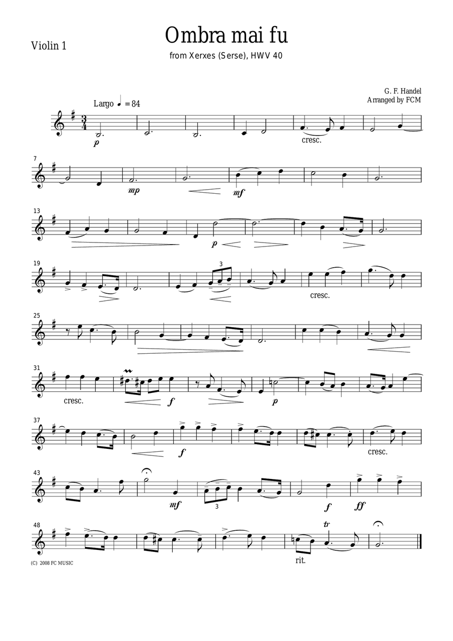 Handel Ombra mai fu (Largo), for string quartet, CH107 String Quartet scores gallery preview page 1