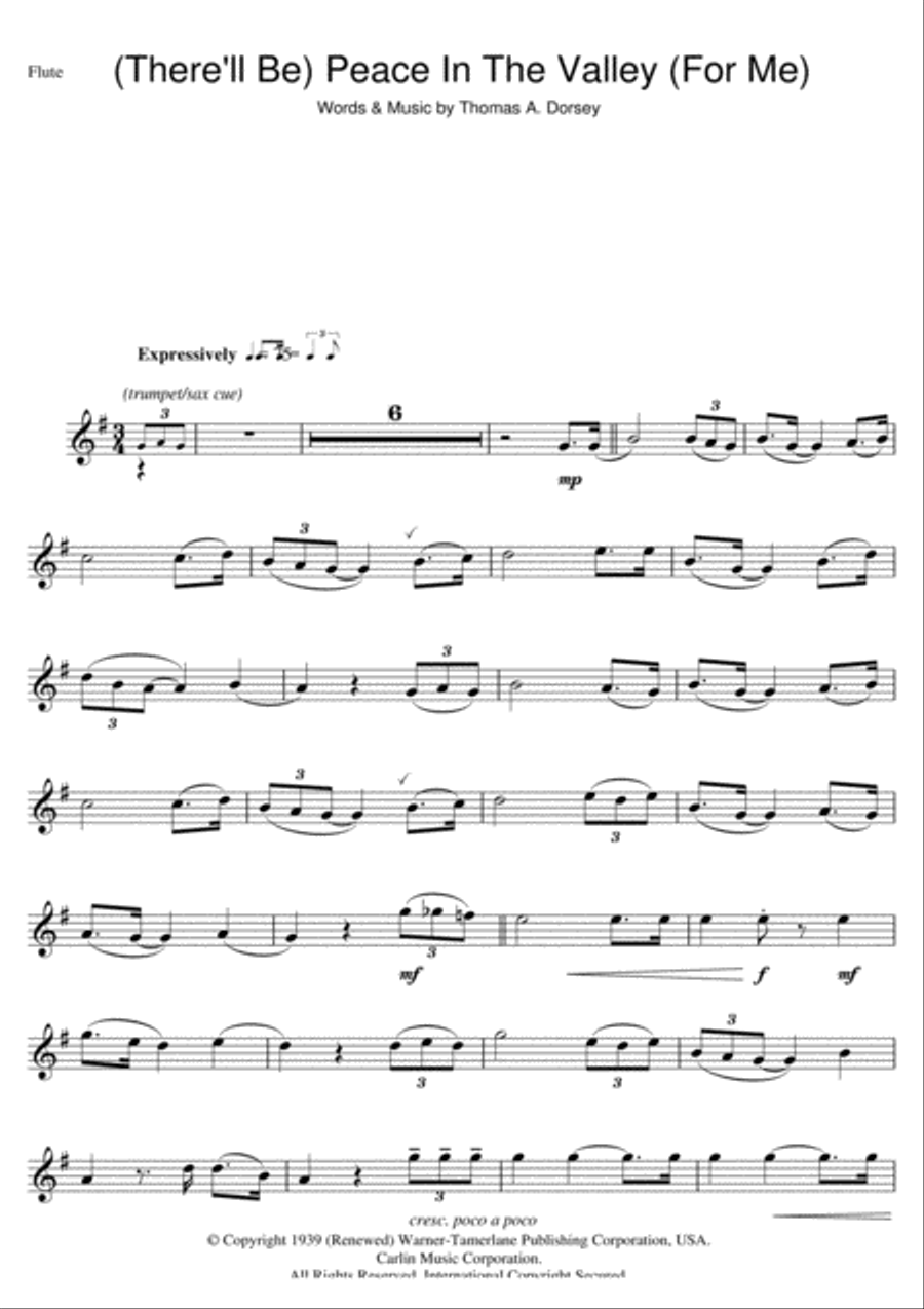 (There'll Be) Peace In The Valley (For Me) Flute Solo scores gallery preview page 1