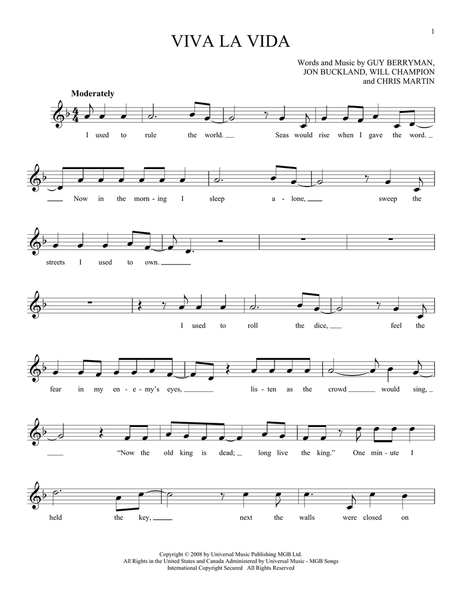 Viva La Vida ocarina scores gallery preview page 1