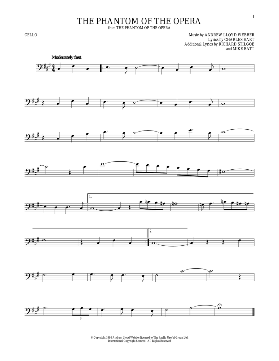 The Phantom Of The Opera The Phantom Of The Opera Cello Solo scores gallery preview page 1