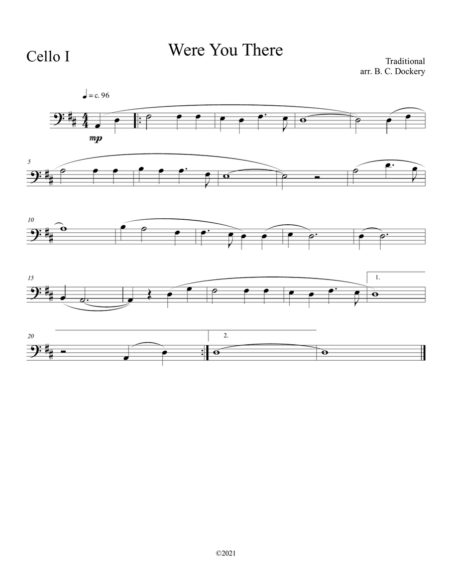 Were You There (cello duet) with optional piano accompaniment Were You There (cello duet) with optional piano accompaniment String Duet scores gallery preview page 3