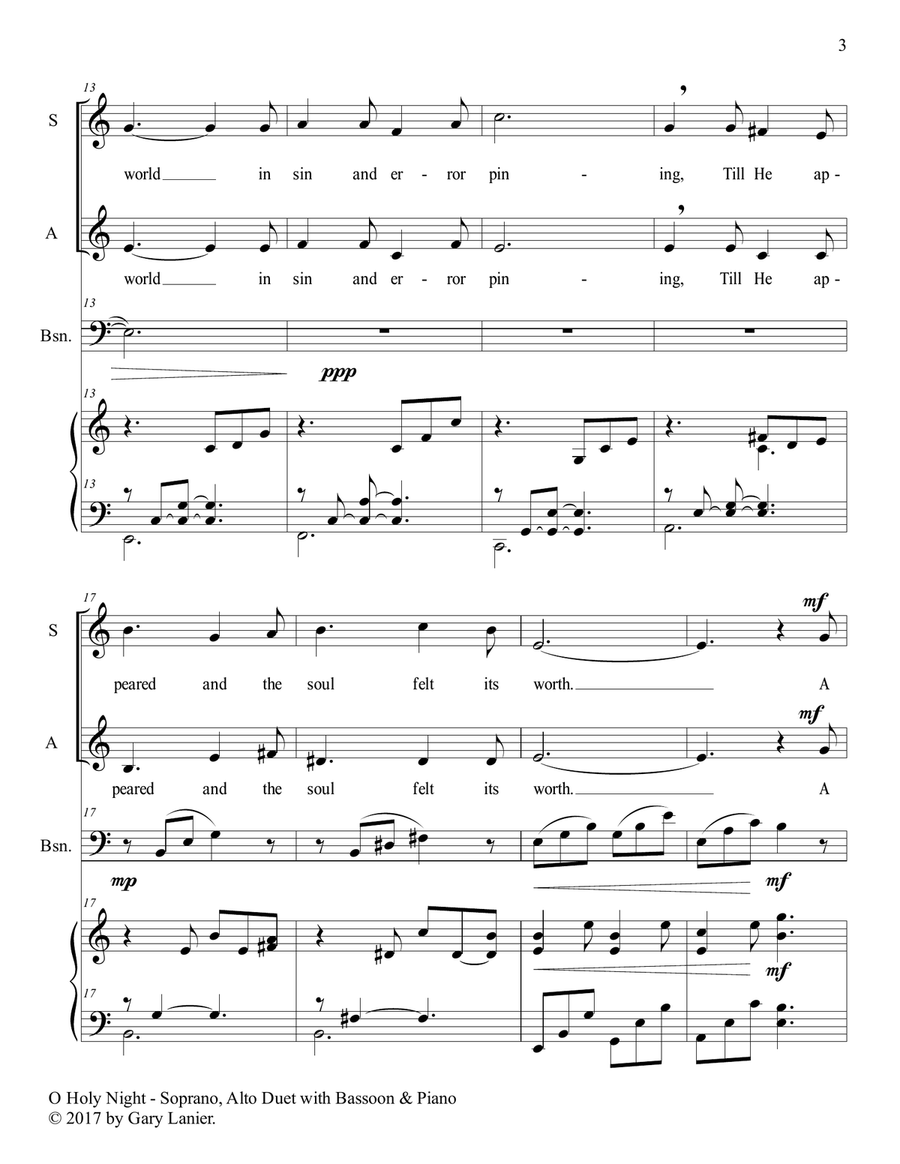 O HOLY NIGHT (Soprano, Alto Duet with Bassoon & Piano - Score & Parts included) Bassoon scores gallery preview page 4