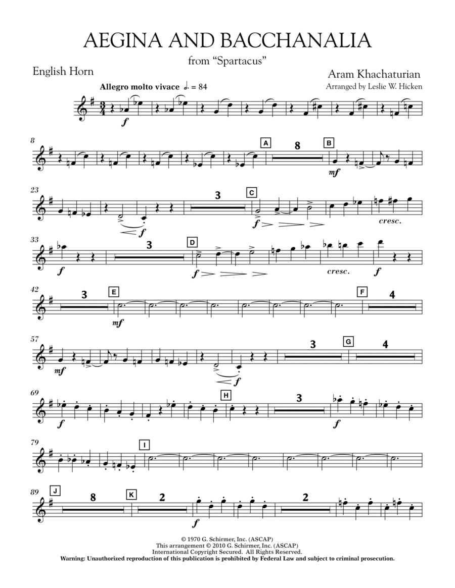 Aegina and Bacchanalia (from Spartacus) - English Horn English Horn scores gallery preview page 1