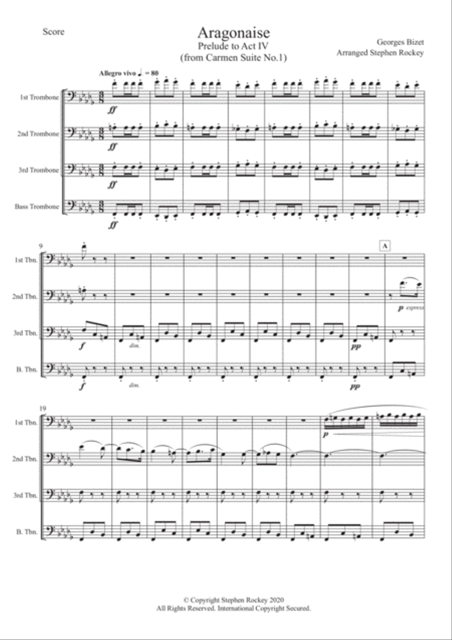 Aragonaise from Carmen for Trombone Quartet Trombone Quartet scores gallery preview page 3