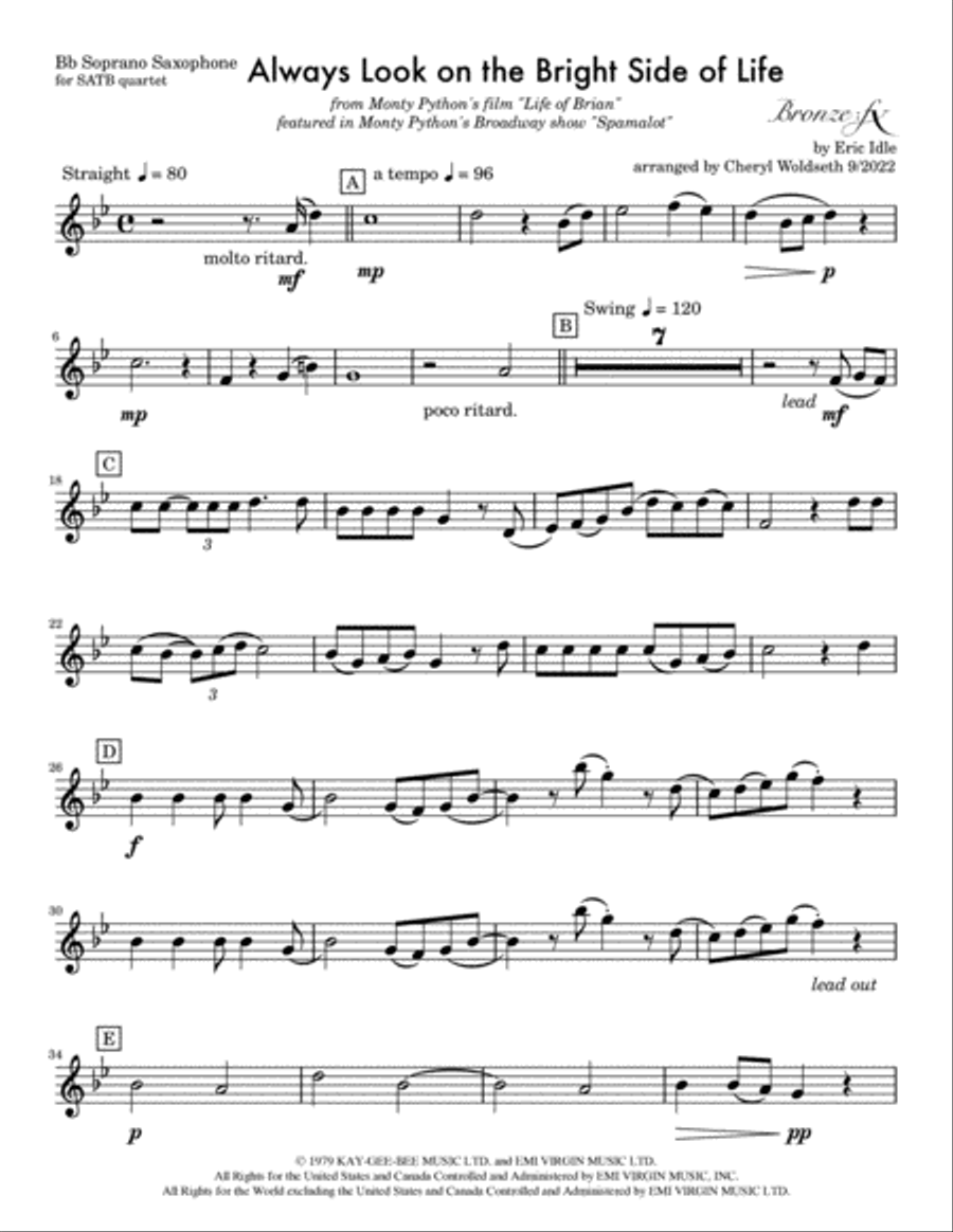 Always Look On The Bright Side Of Life Saxophone Quartet scores gallery preview page 5