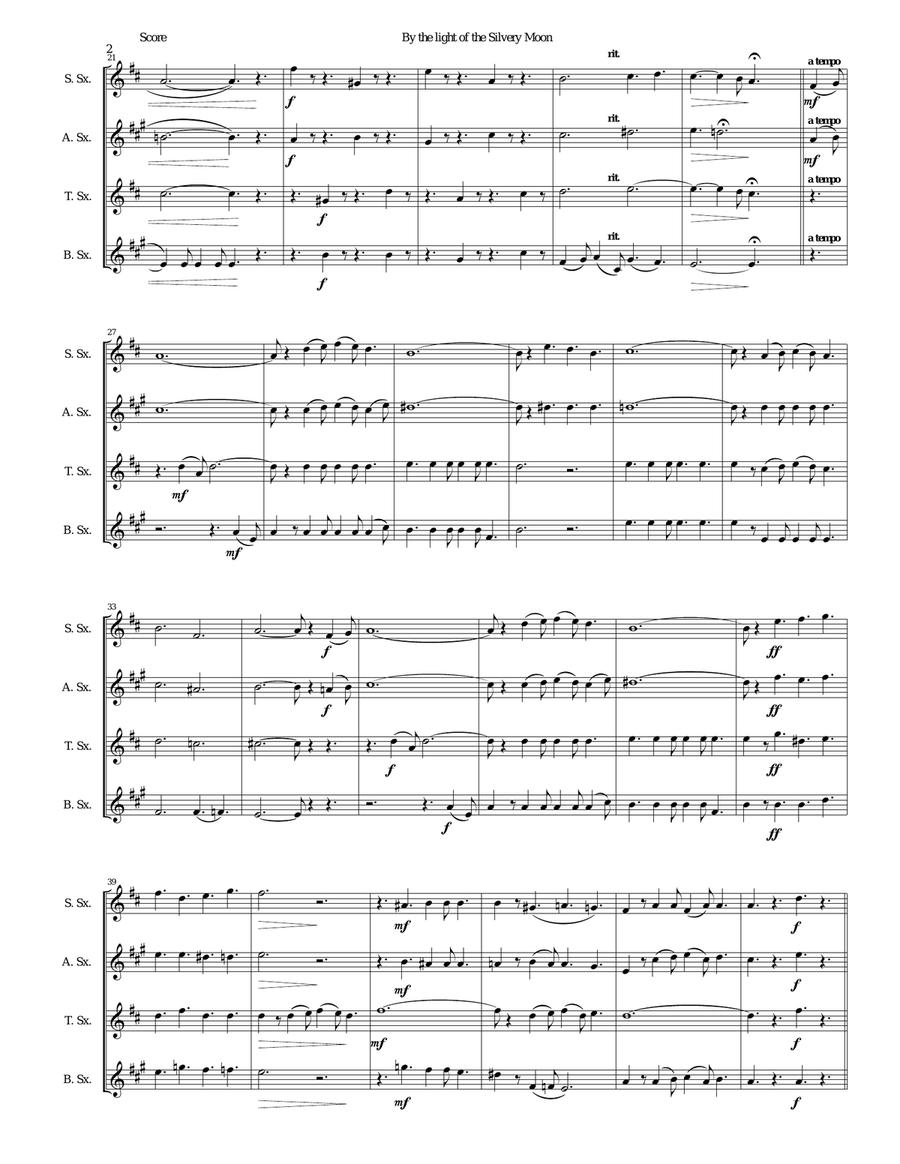 By the light of the silvery moon for saxophone quartet Saxophone Quartet scores gallery preview page 2