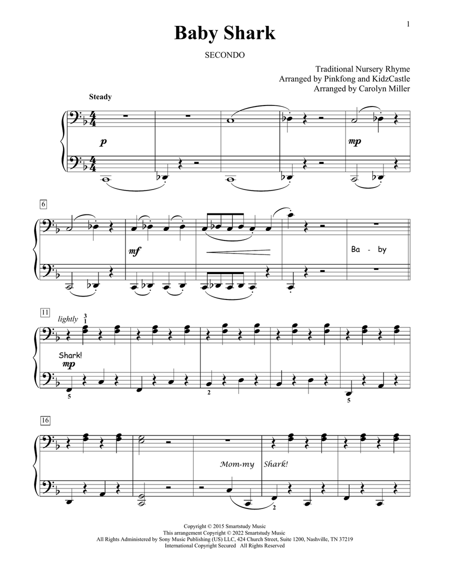 Baby Shark (arr. Carolyn Miller) 1 Piano, 4-Hands scores gallery preview page 1