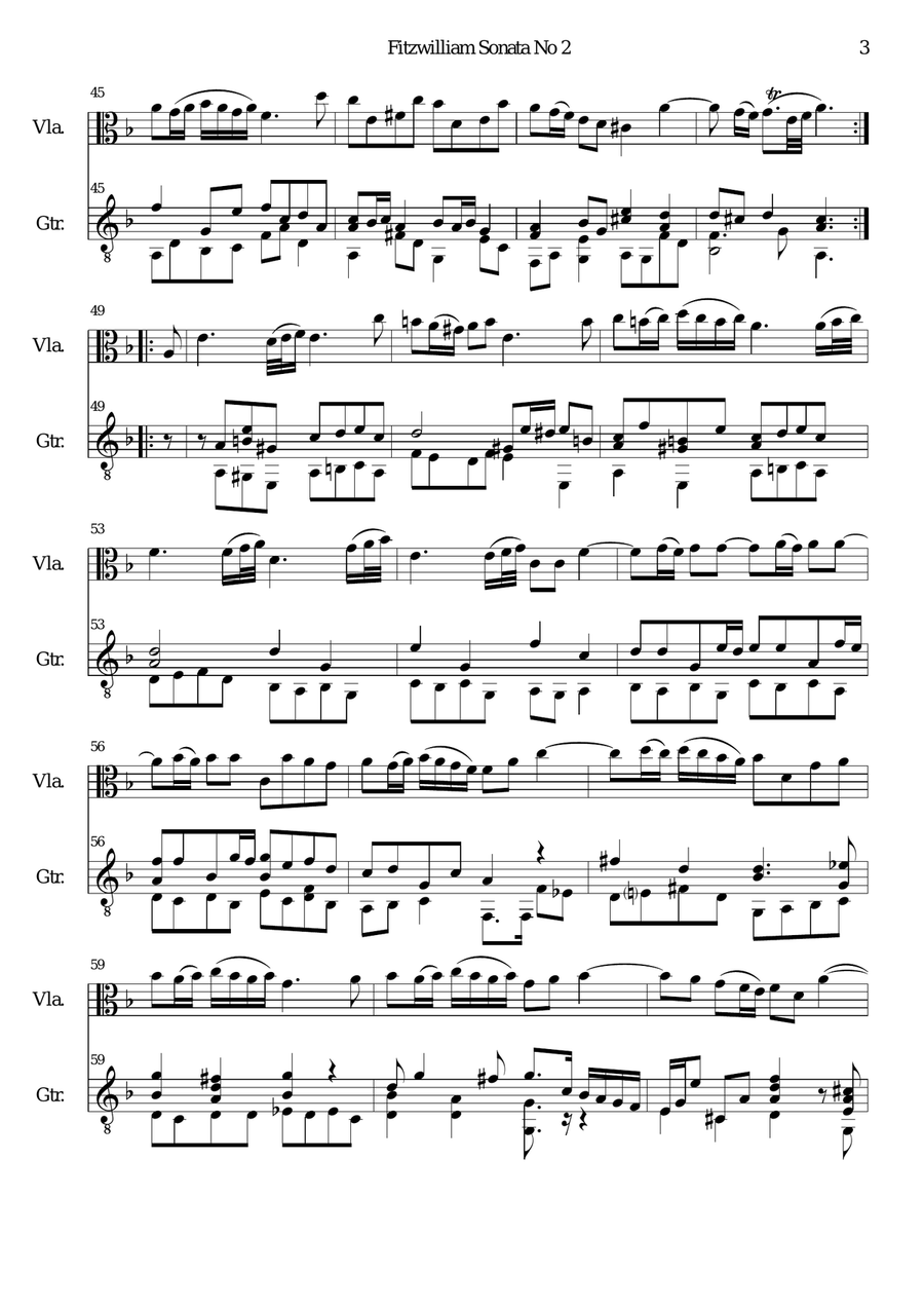 Fitzwilliam Sonata No 2 for viola and guitar String Duet scores gallery preview page 3
